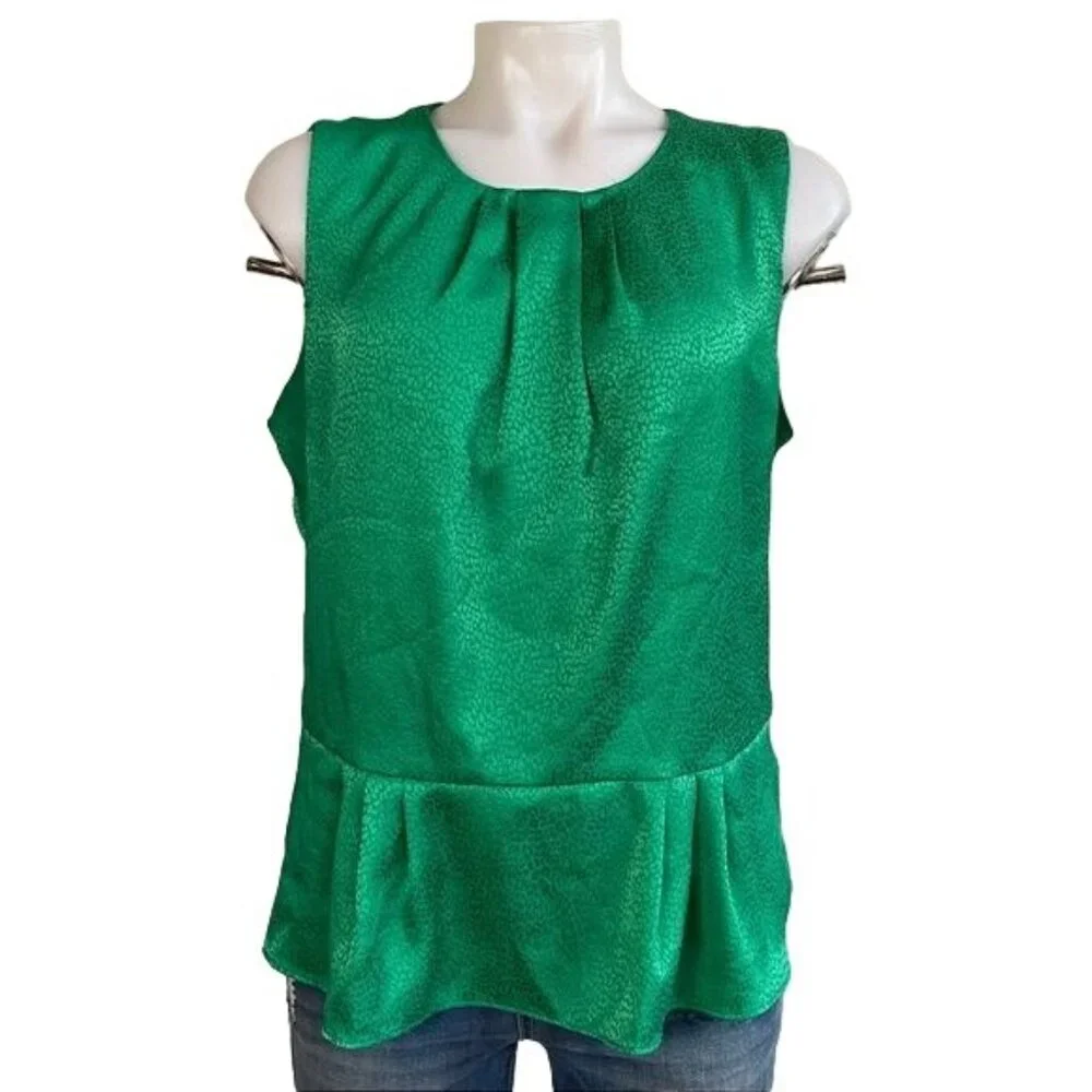 Liz Claiborne Iridescent Emerald Green Ruffled  Blouse Tank Top Size L - Picture 5 of 11